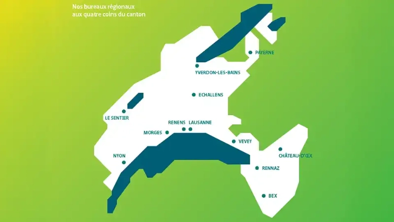 Carte des différents bureaux de Pro Senectute Vaud